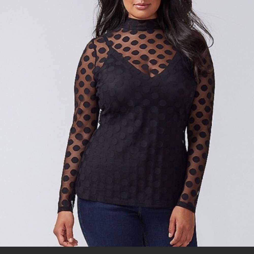 Lane Bryant Sheer Dot Long Sleeve Top
